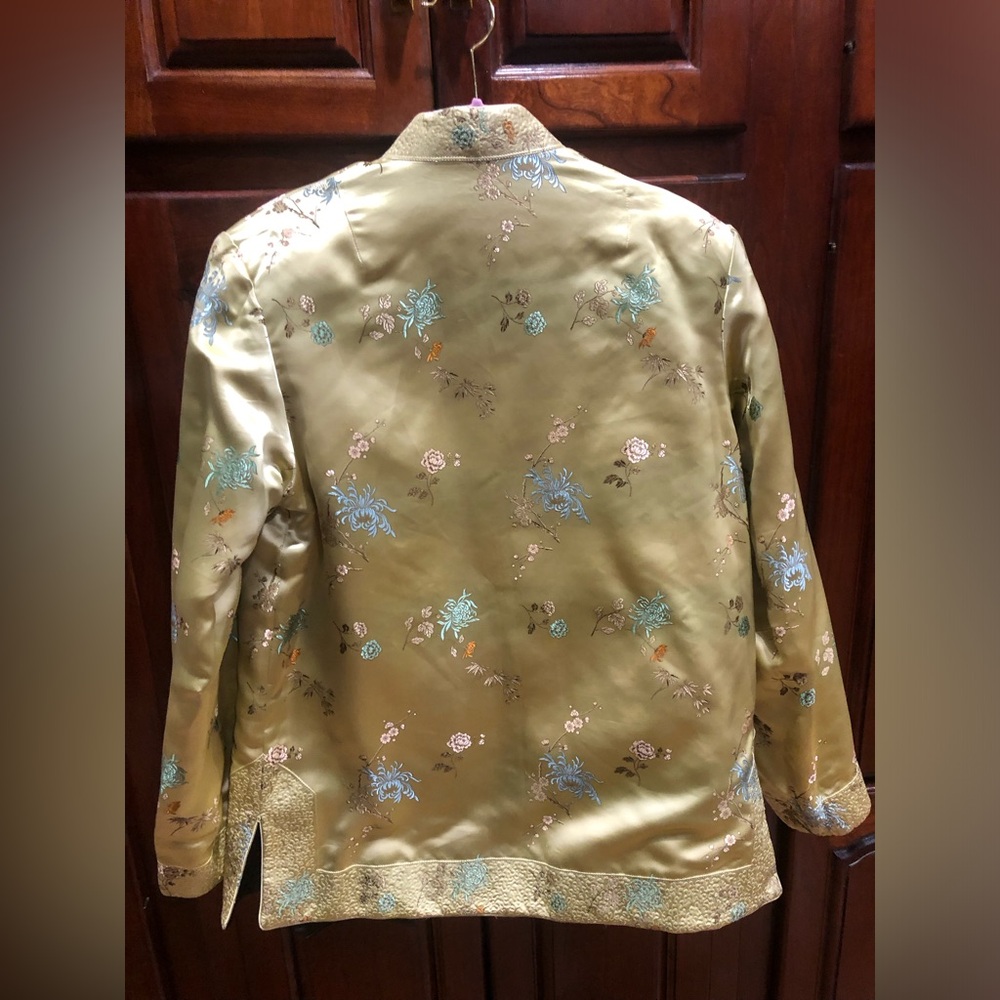 Vintage Chinese Brocade Jacket Sz 38 (M) Gold Floral Mandarin Collar Reversible - Picture 8 of 16